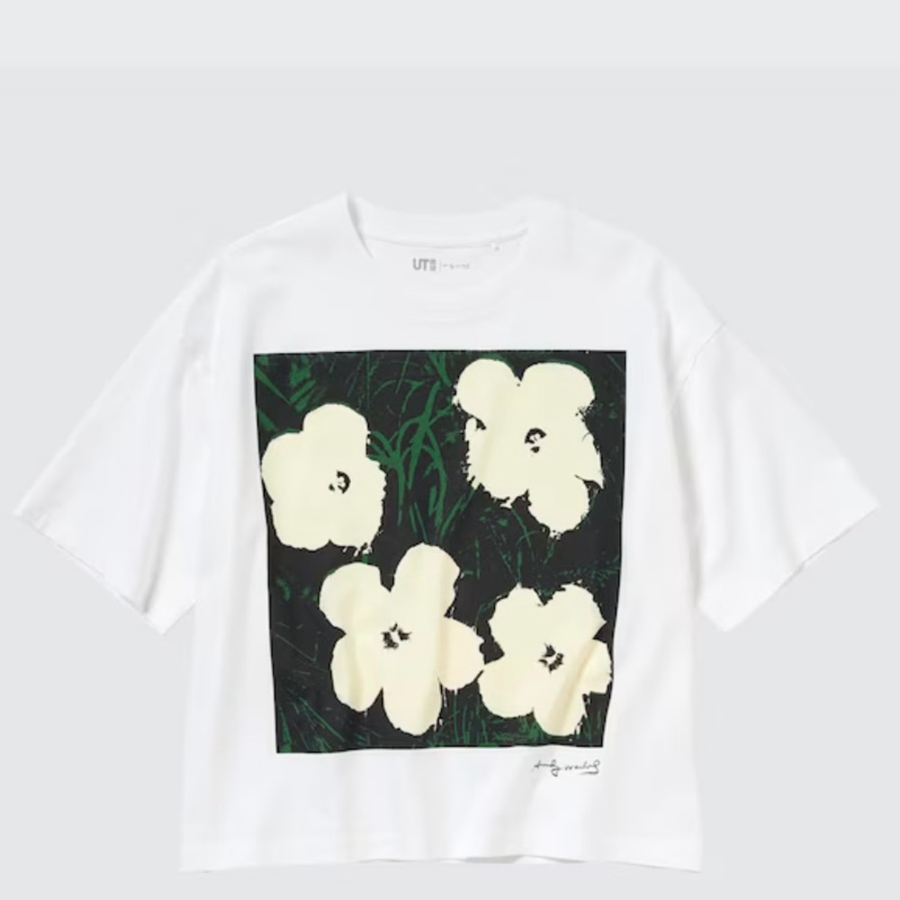 Uniqlo Wharhol White Graphic T-Shirt with Floral Design